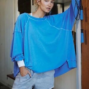 Free People Movement One To Beat Riviera Blue Pullover Sweatshirt Sz Small NWT